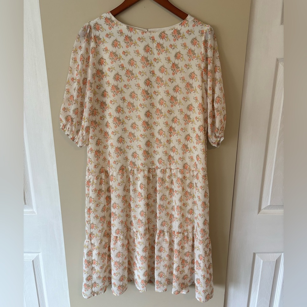 Polagram Cream Floral Print Tiered Dress Size Large